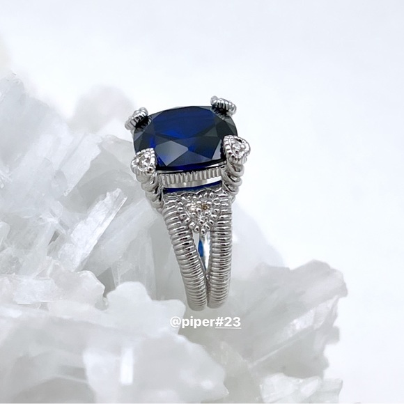 EUC Judith Ripka Blue Corundum & Diamond Fontaine Split Shank Ring - 6 - Picture 5 of 10